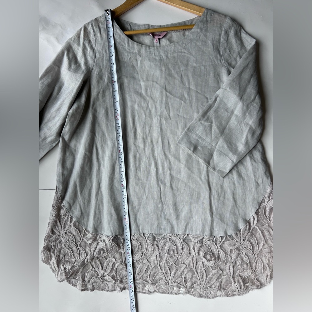 PHASE EIGHT Grey LINEN Tunic Crotchet Lace Hem Elegant Gray Lace Trim Top 12 - Picture 7 of 8